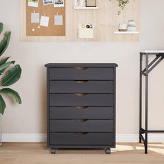 Rolling Cabinet with Drawers "MOSS" Grey Solid Wood Pine, image 3