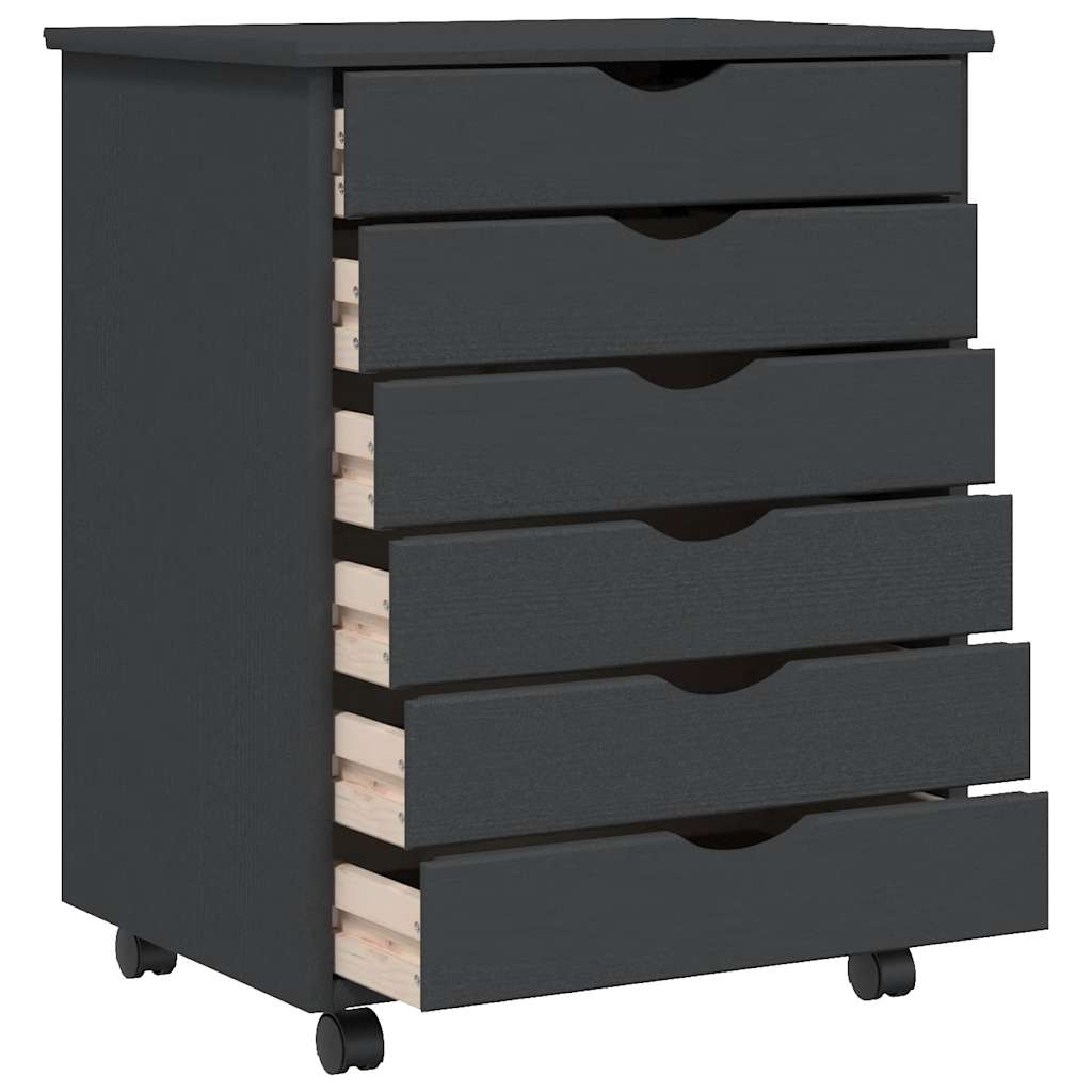 Rolling Cabinet with Drawers "MOSS" Grey Solid Wood Pine, image 4