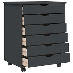 Rolling Cabinet with Drawers "MOSS" Grey Solid Wood Pine, image 4