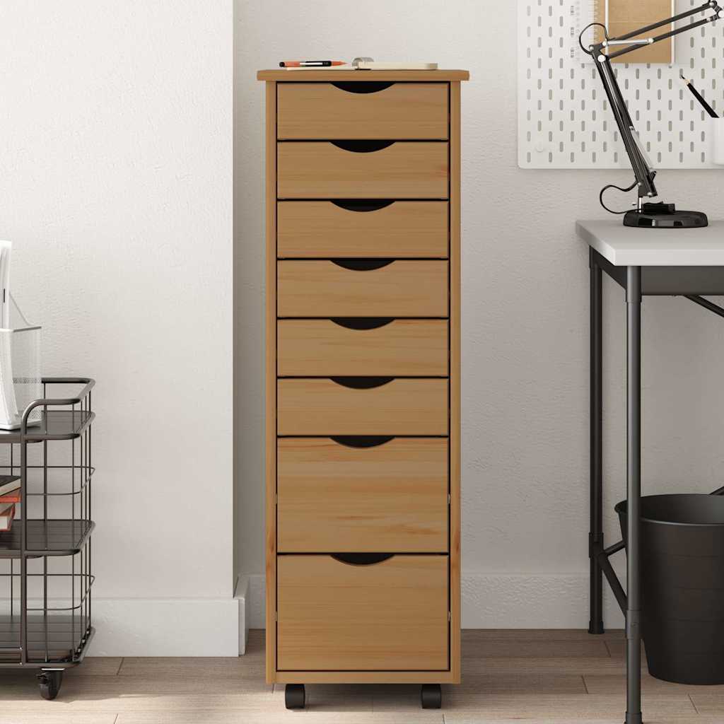 Rolling Cabinet with Drawers "MOSS" Honey Brown Solid Wood Pine, image 3