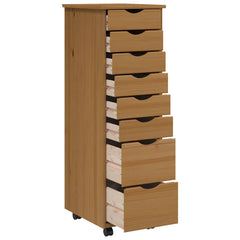 Rolling Cabinet with Drawers "MOSS" Honey Brown Solid Wood Pine, image 4