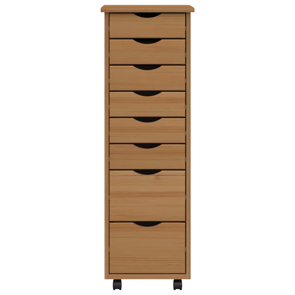 Rolling Cabinet with Drawers "MOSS" Honey Brown Solid Wood Pine, image 5
