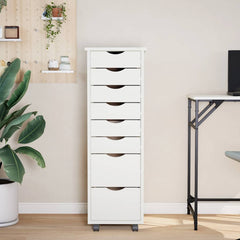 Rolling Cabinet with Drawers "MOSS" White Solid Wood Pine, image 3