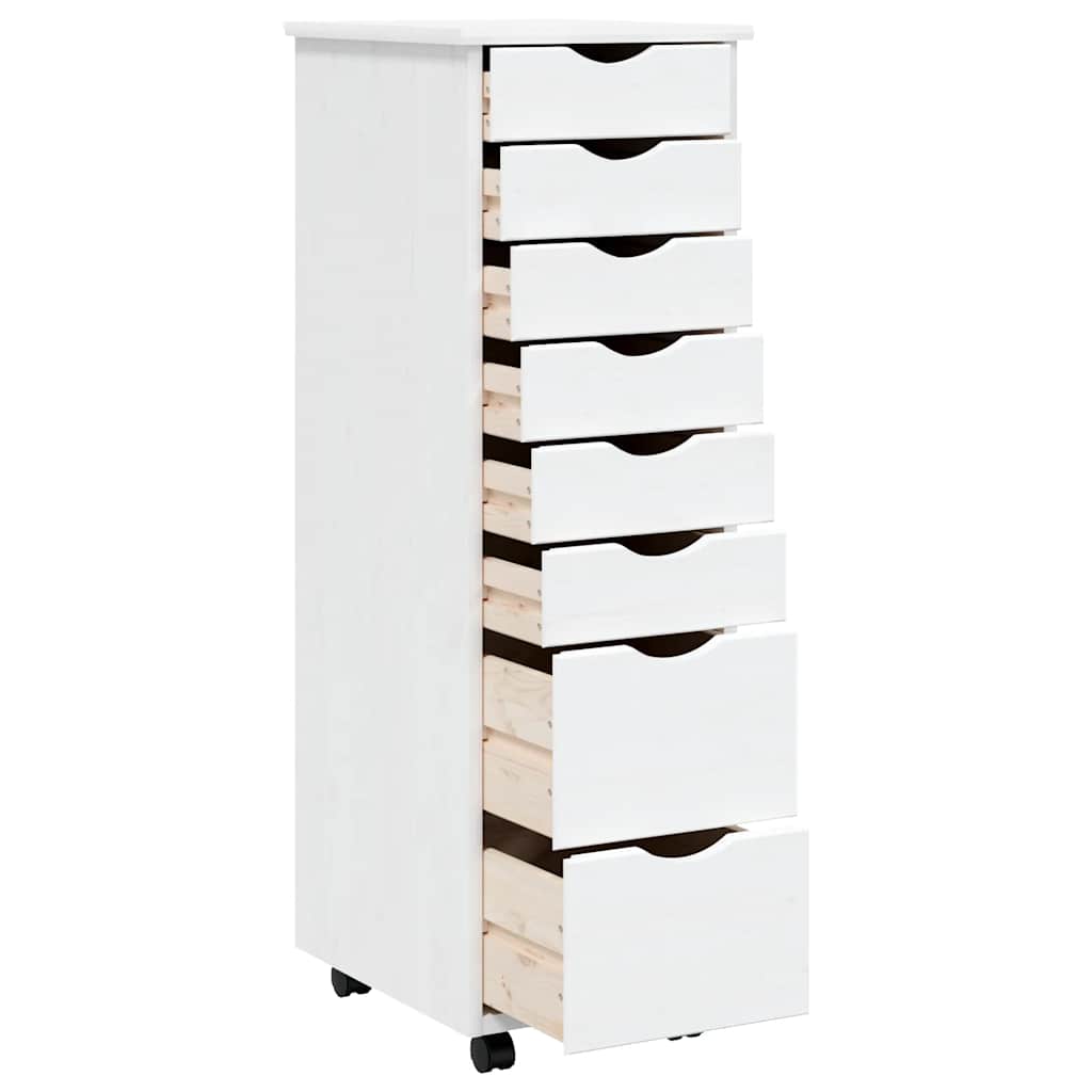 Rolling Cabinet with Drawers "MOSS" White Solid Wood Pine, image 4