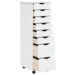 Rolling Cabinet with Drawers "MOSS" White Solid Wood Pine, image 4