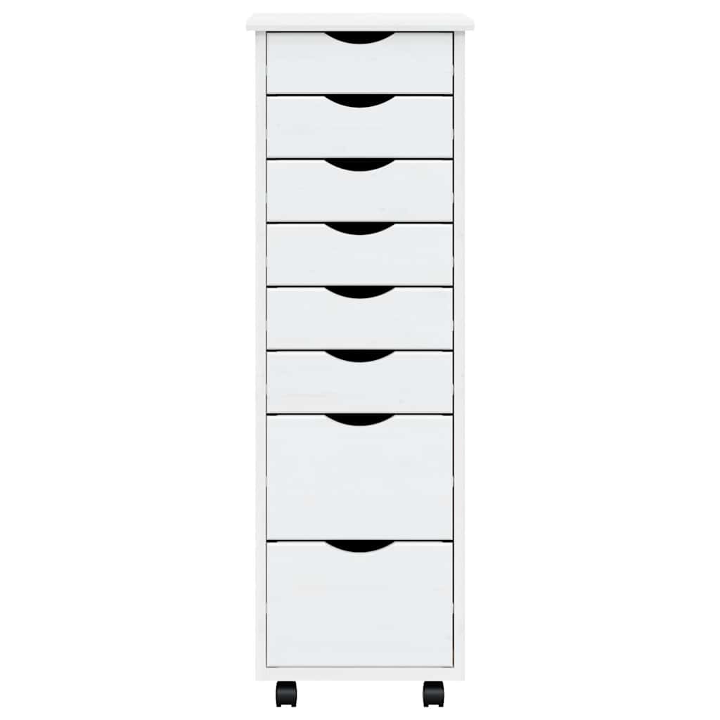Rolling Cabinet with Drawers "MOSS" White Solid Wood Pine, image 5