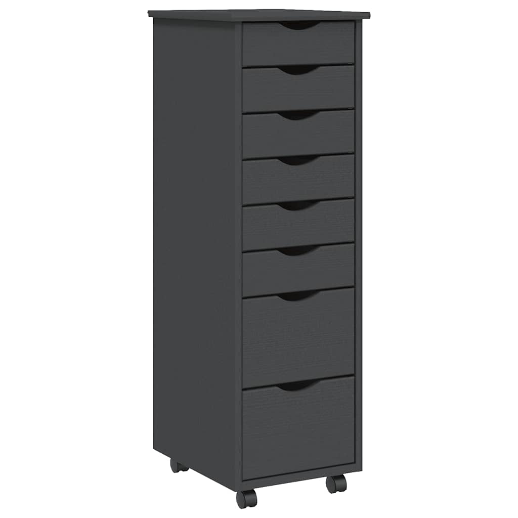 Rolling Cabinet with Drawers "MOSS" Grey Solid Wood Pine, image 2