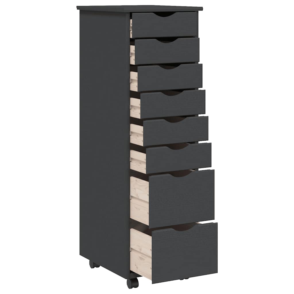 Rolling Cabinet with Drawers "MOSS" Grey Solid Wood Pine, image 4