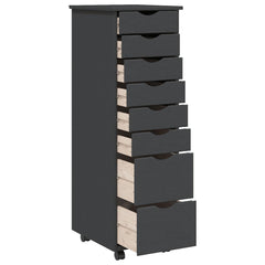 Rolling Cabinet with Drawers "MOSS" Grey Solid Wood Pine, image 4