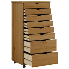 Rolling Cabinet with Drawers "MOSS" Honey Brown Solid Wood Pine, image 4
