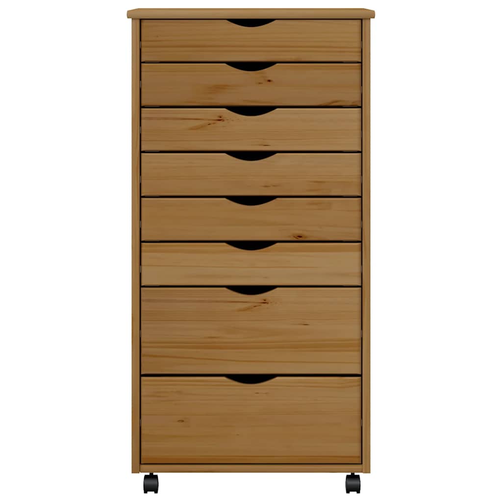 Rolling Cabinet with Drawers "MOSS" Honey Brown Solid Wood Pine, image 5