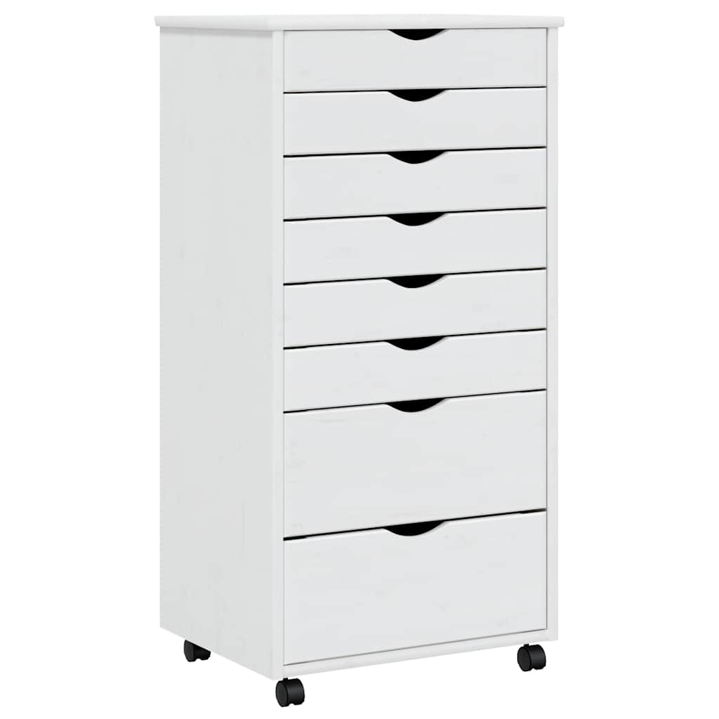 Rolling Cabinet with Drawers "MOSS" White Solid Wood Pine, image 2
