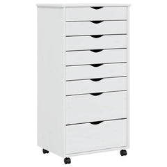 Rolling Cabinet with Drawers "MOSS" White Solid Wood Pine, image 2