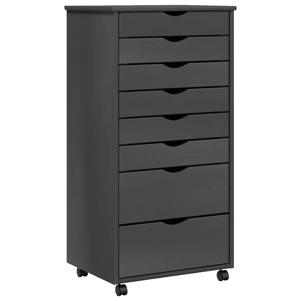 Rolling Cabinet with Drawers "MOSS" Grey Solid Wood Pine, image 2
