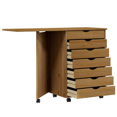 Rolling Cabinet with Desk "MOSS" Honey Brown Solid Wood Pine, image 4