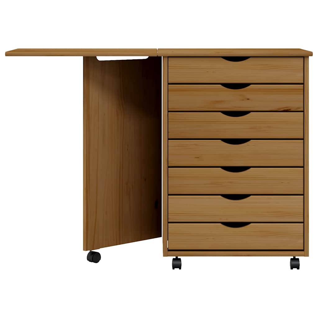 Rolling Cabinet with Desk "MOSS" Honey Brown Solid Wood Pine, image 5