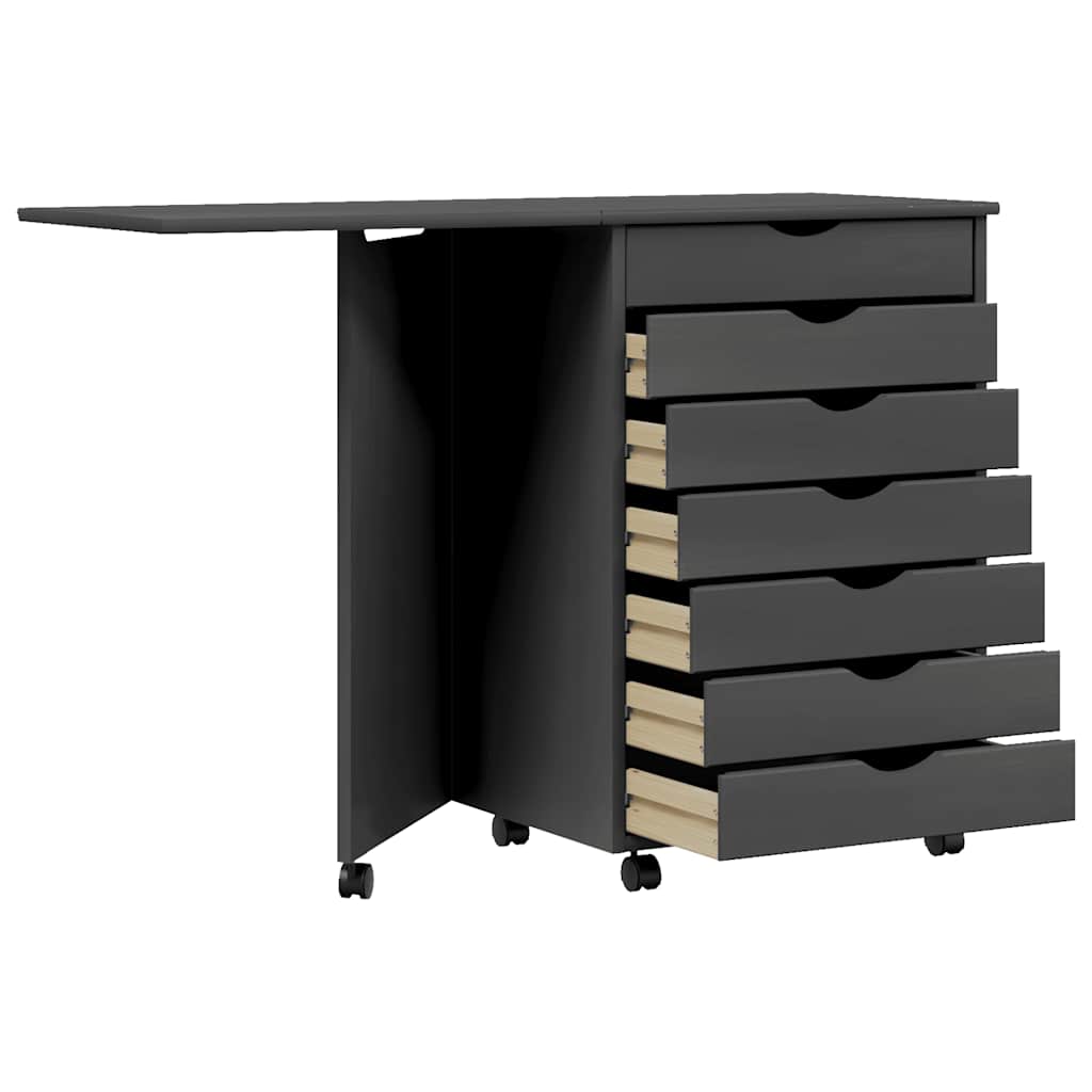Rolling Cabinet with Desk "MOSS" Grey Solid Wood Pine, image 4