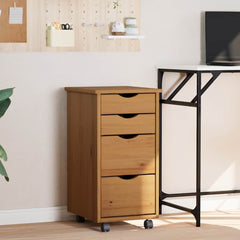 Rolling Cabinet with Drawers "MOSS" Solid Wood Pine in Honey Brown