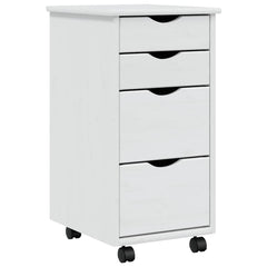Rolling Cabinet with Drawers "MOSS" White Solid Wood Pine, image 2