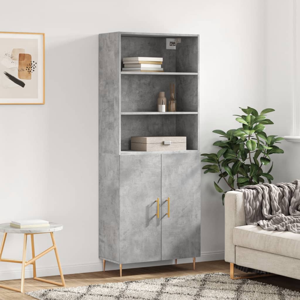 Highboard 69.5x34x180 cm Engineered Wood 2 Doors Concrete grey