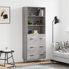 Highboard 69.5x34x180 cm Engineered Wood 3 Drawers Grey sonoma