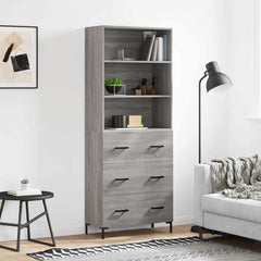 Highboard 69.5x34x180 cm Engineered Wood 3 Drawers Grey sonoma