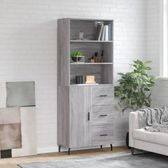 Highboard 69.5x34x180 cm Engineered Wood 1 Door 3 Drawers Grey sonoma