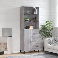 Highboard 69.5x34x180 cm Engineered Wood 1 Door 3 Drawers Grey sonoma