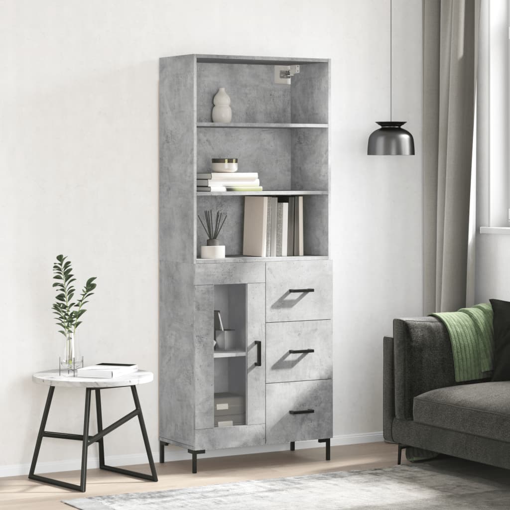 vidaXL Highboard Concrete Grey 69,5x34x180 cm Engineered Wood 1