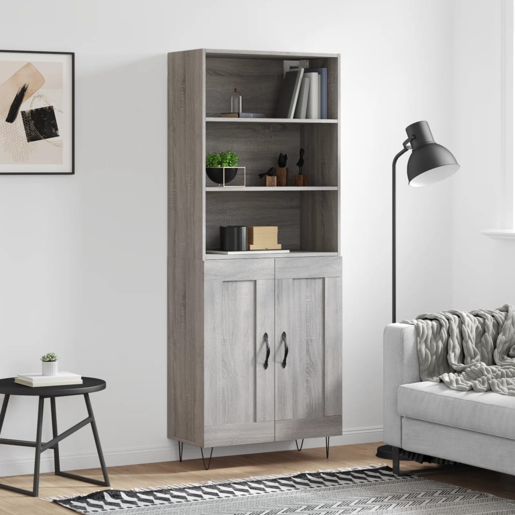 Highboard 69.5x34x180 cm Engineered Wood 2 Wood Doors Grey sonoma