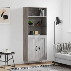 Highboard 69.5x34x180 cm Engineered Wood 2 Wood Doors Grey sonoma