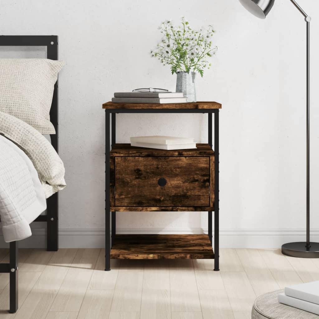 vidaXL Bedside Cabinet Smoked Oak 40x42x56 cm Engineered Wood 1