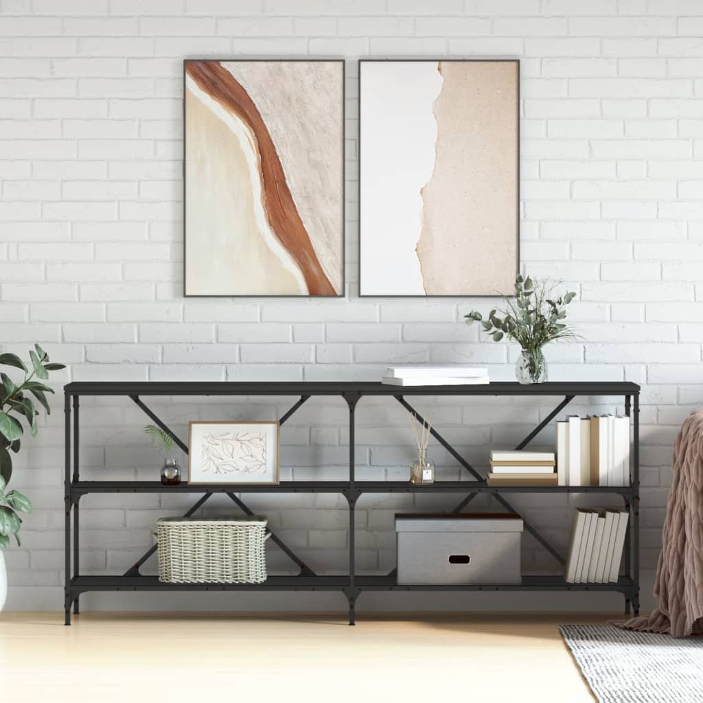 Console Table 180x30x75 cm Engineered Wood and Iron Black