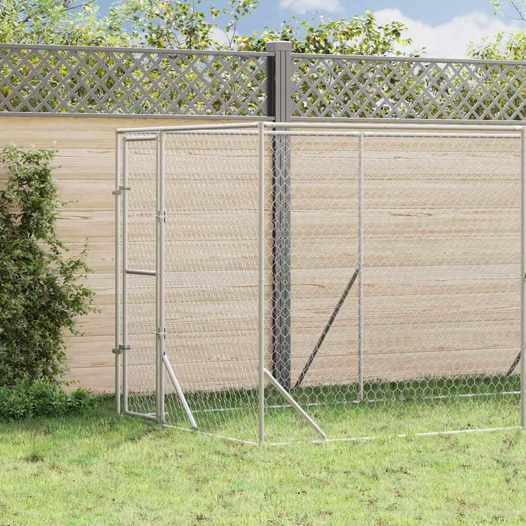 Outdoor Dog Kennel Silver Galvanised Steel 2 m 14 m