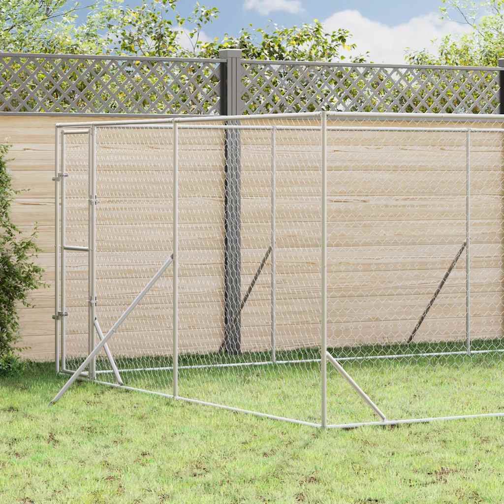 Outdoor Dog Kennel Silver Galvanised Steel 4 m 8 m