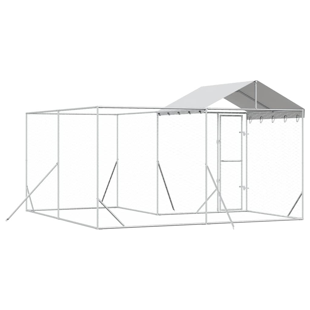 Outdoor Dog Kennel with Roof Silver Galvanised Steel 4 m 4 m