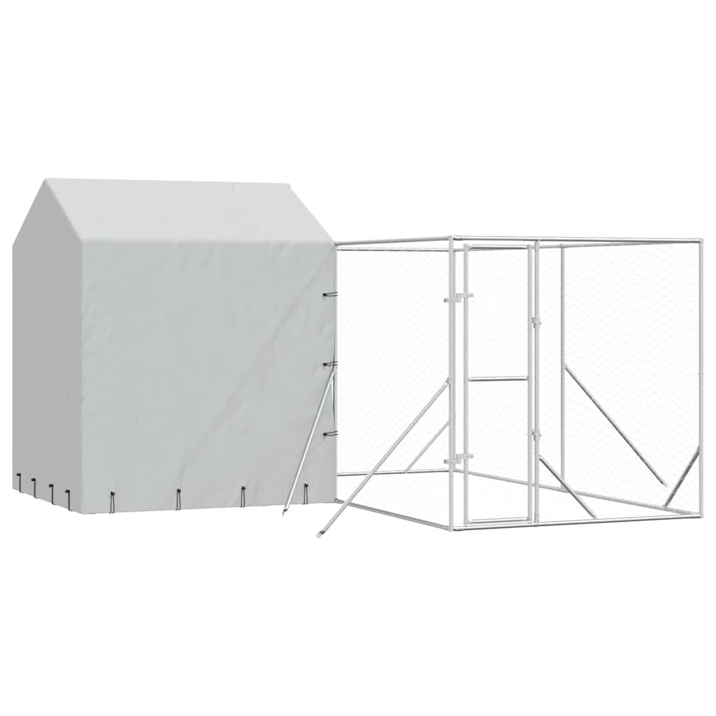 Outdoor Dog Kennel with Roof Silver Galvanised Steel 4 m 4 m