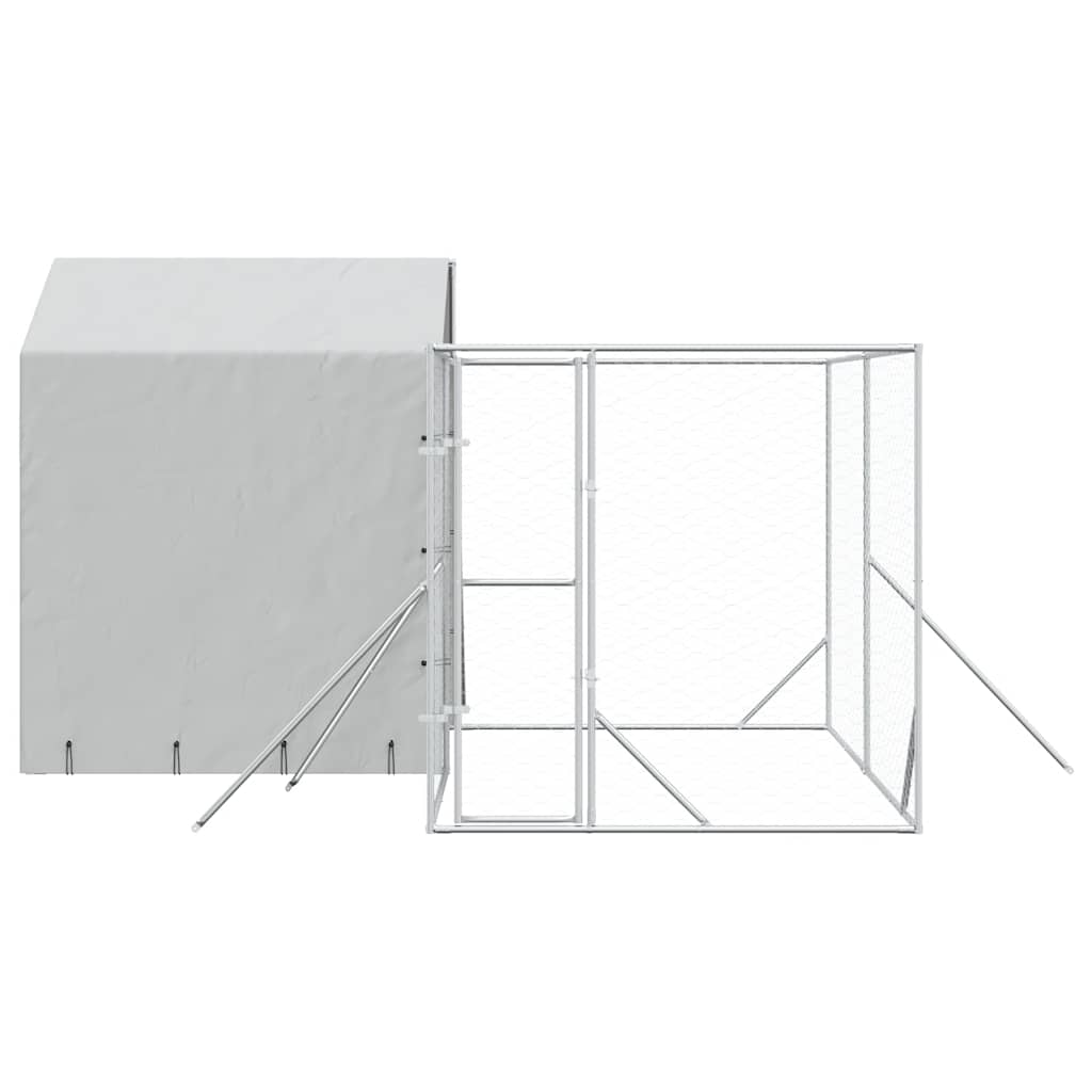 Outdoor Dog Kennel with Roof Silver Galvanised Steel 4 m 4 m