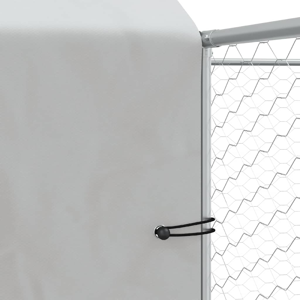 Outdoor Dog Kennel with Roof Silver Galvanised Steel 4 m 4 m