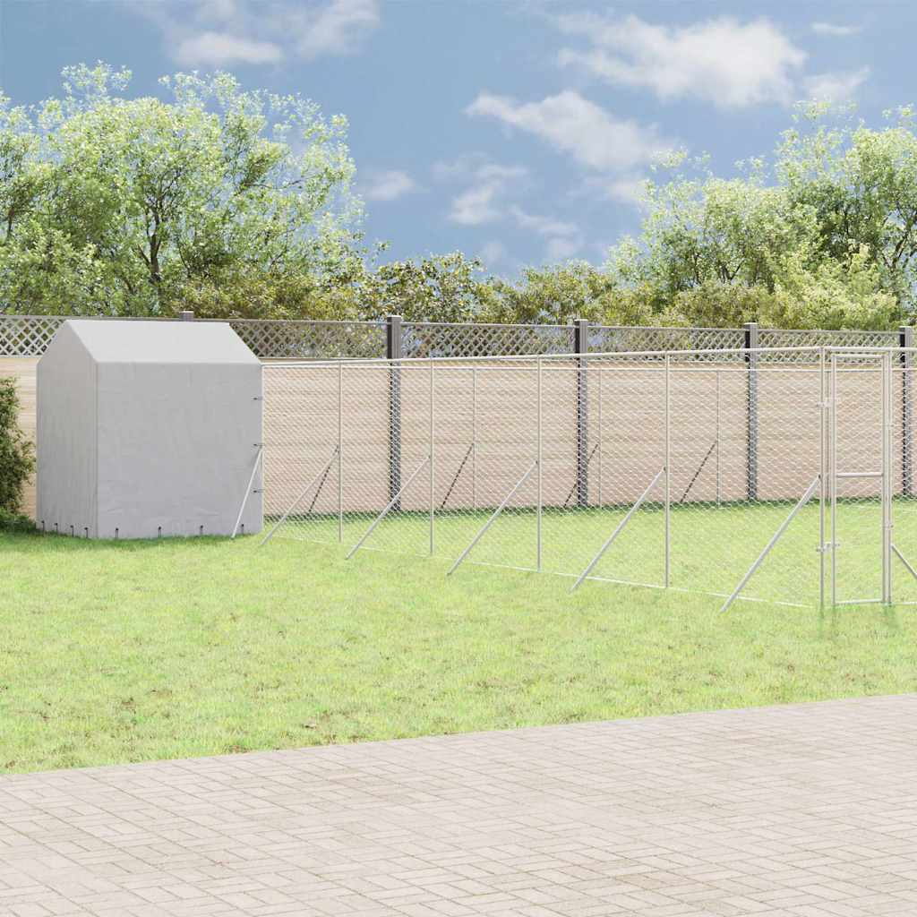Outdoor Dog Kennel with Roof Silver Galvanised Steel 12 m 12 m