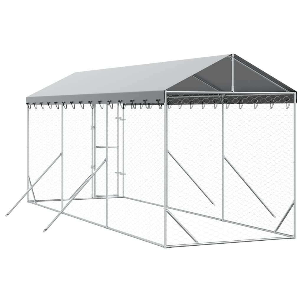 Outdoor Dog Kennel with Roof Silver 2x6x2,5 m Galvanised Steel 2 x 6 x 2.5 m