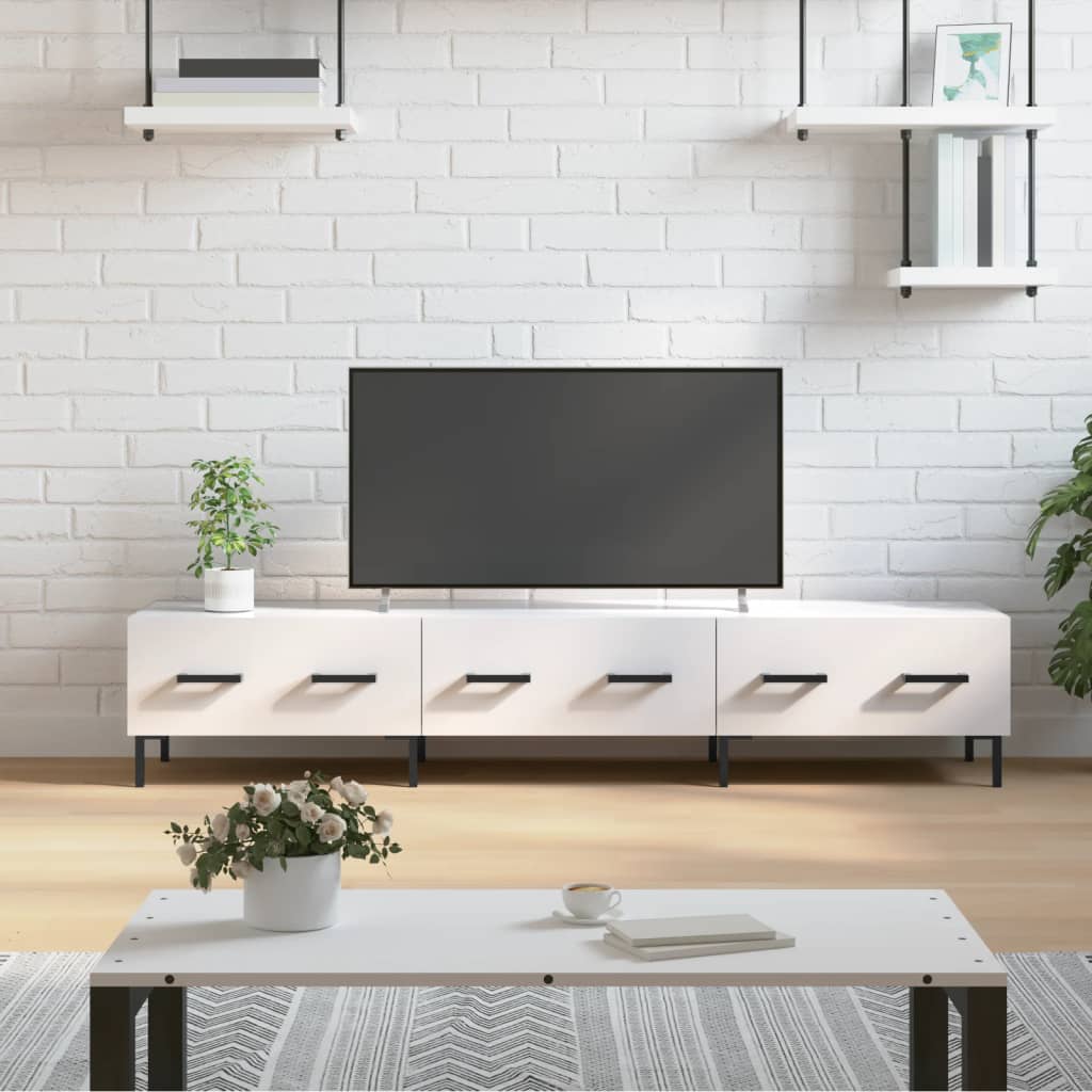 TV Cabinet Engineered Wood in High Gloss White