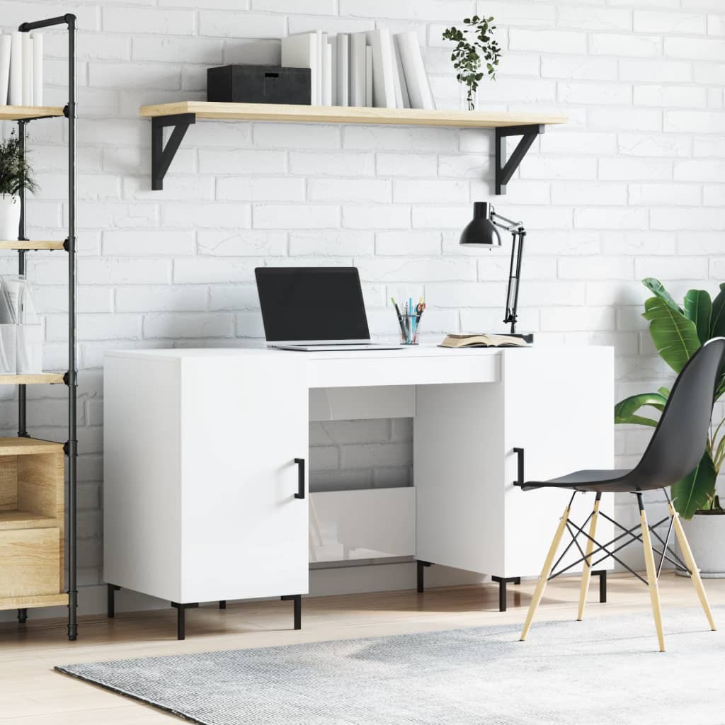 vidaXL Desk High Gloss White 140x50x75 cm Engineered Wood 1