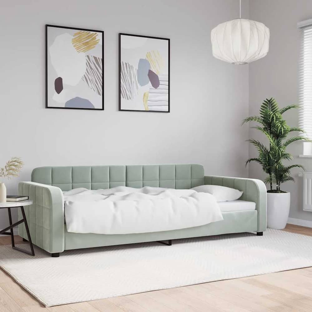 Daybed 90x190 cm Velvet Light grey Without mattress