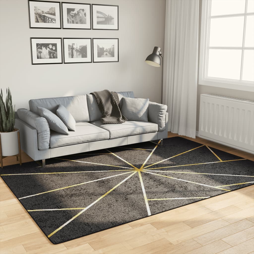 Rug Washable Black and Gold 160 x 230 cm