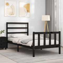 vidaXL Bed Frame without Mattress Black Small Single Solid Wood Pine 3