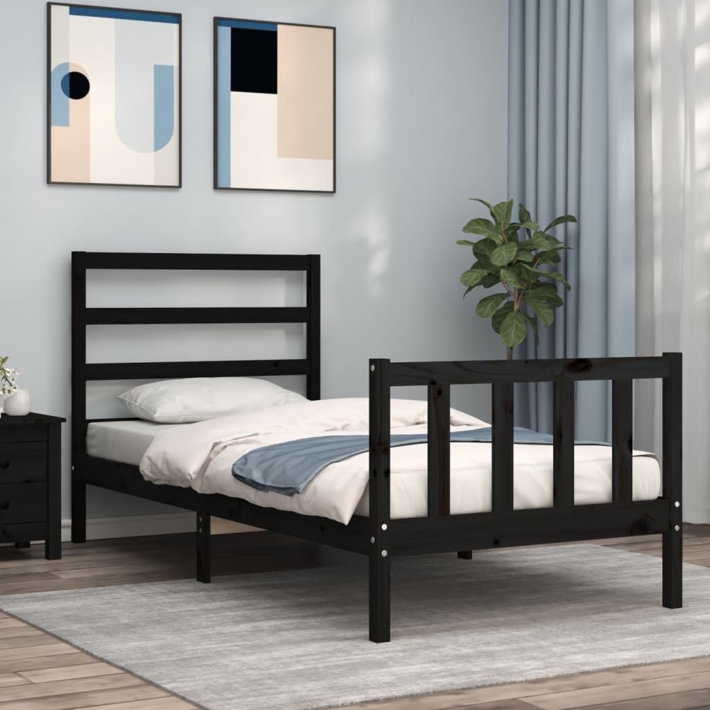 vidaXL Bed Frame without Mattress Black Small Single Solid Wood Pine 1