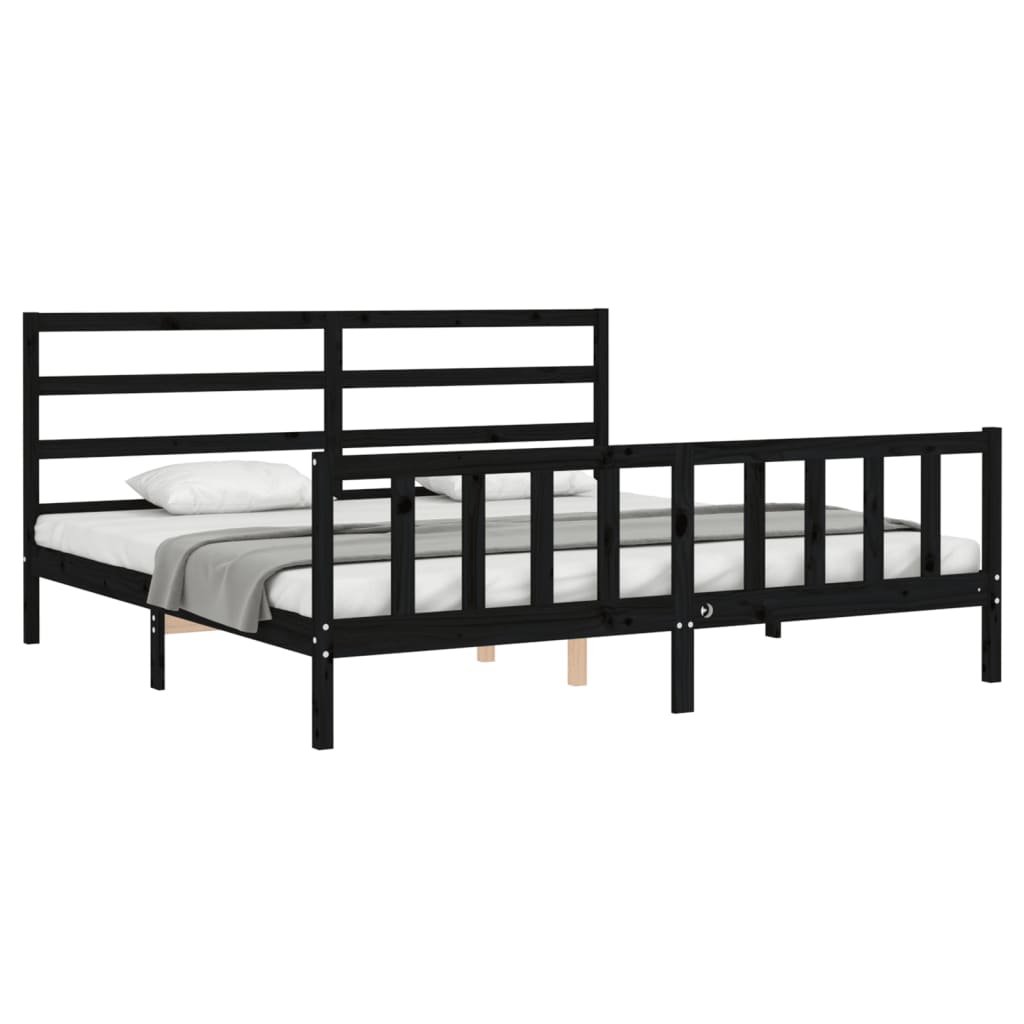vidaXL Bed Frame without Mattress Black 200x200 cm Solid Wood Pine 4