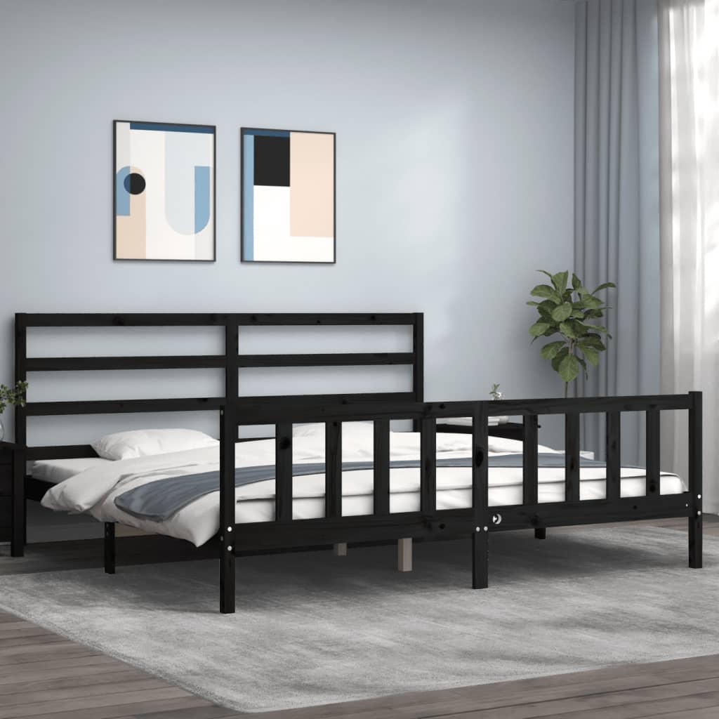 vidaXL Bed Frame without Mattress Black 200x200 cm Solid Wood Pine 1