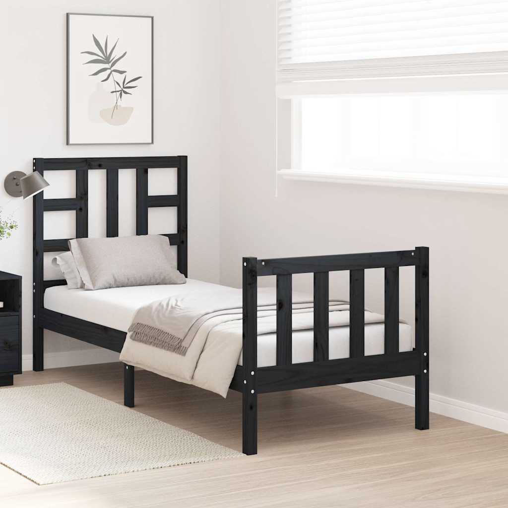 vidaXL Bed Frame without Mattress Black Small Single Solid Wood Pine 3